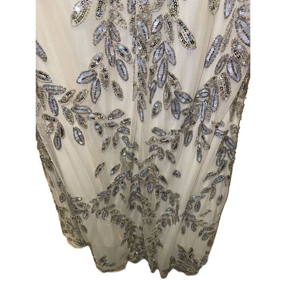 Mac Duggal Sequin V-Neck Floral Leaves Spaghetti Strap Scoop Back Detail Gown - Picture 9 of 9